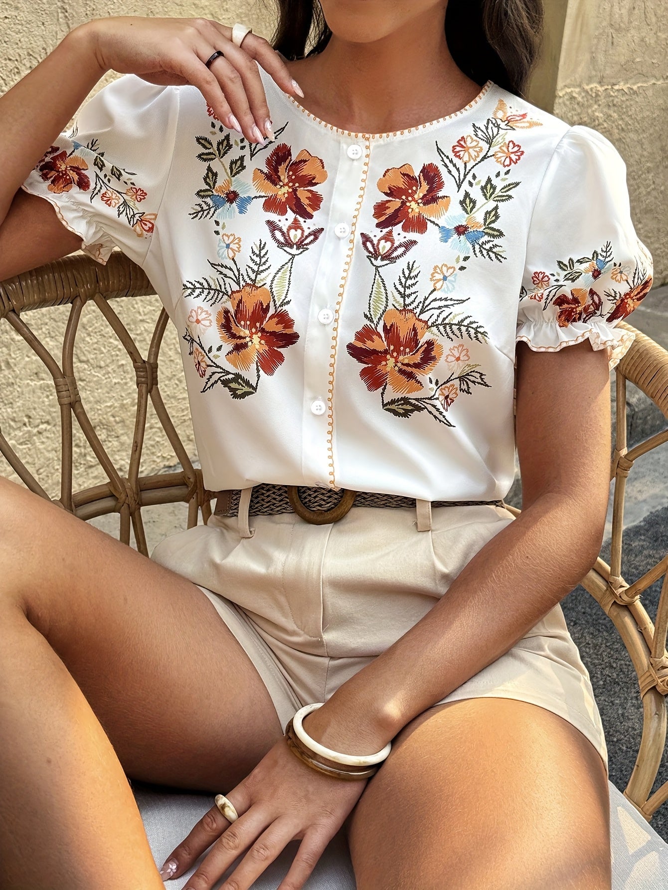 Soleil | Dames Geborduurde Bloemenblouse – Casual Chique Blouse