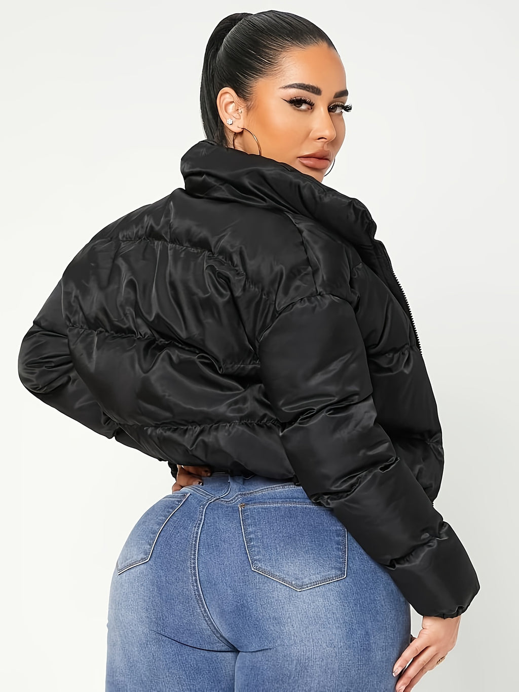 Faelisse | Cropped Damesjas – Slim Fit, Ritssluiting, Lange Mouwen & Effen Design