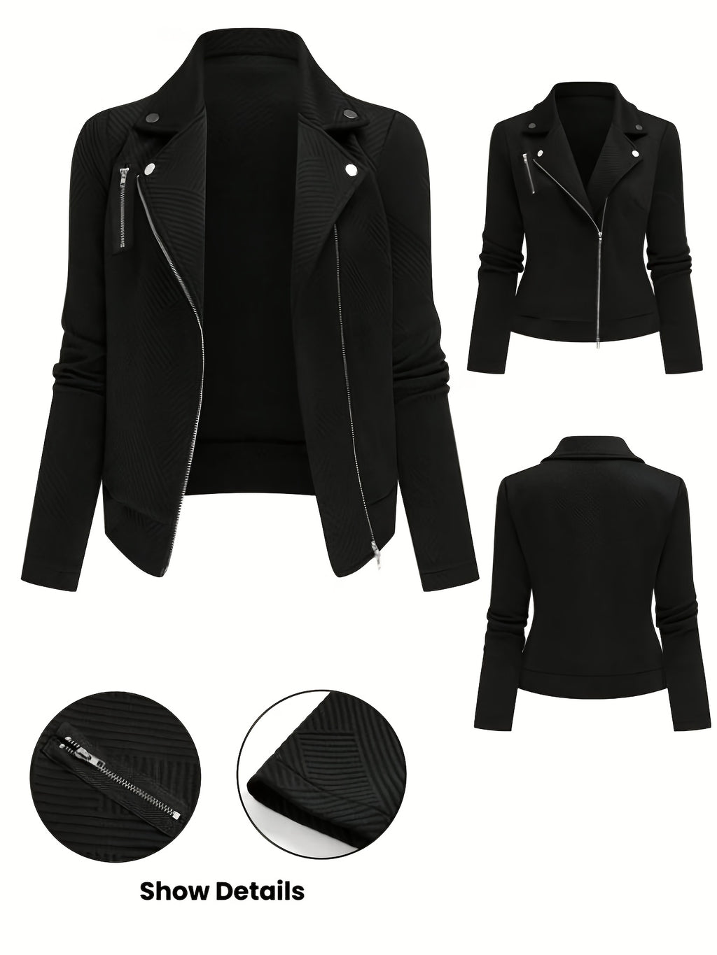 Katrien | Dames Bikerjack met Ruitpatroon, Ritssluiting & Knoopdetails