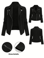 Katrien | Dames Bikerjack met Ruitpatroon, Ritssluiting & Knoopdetails