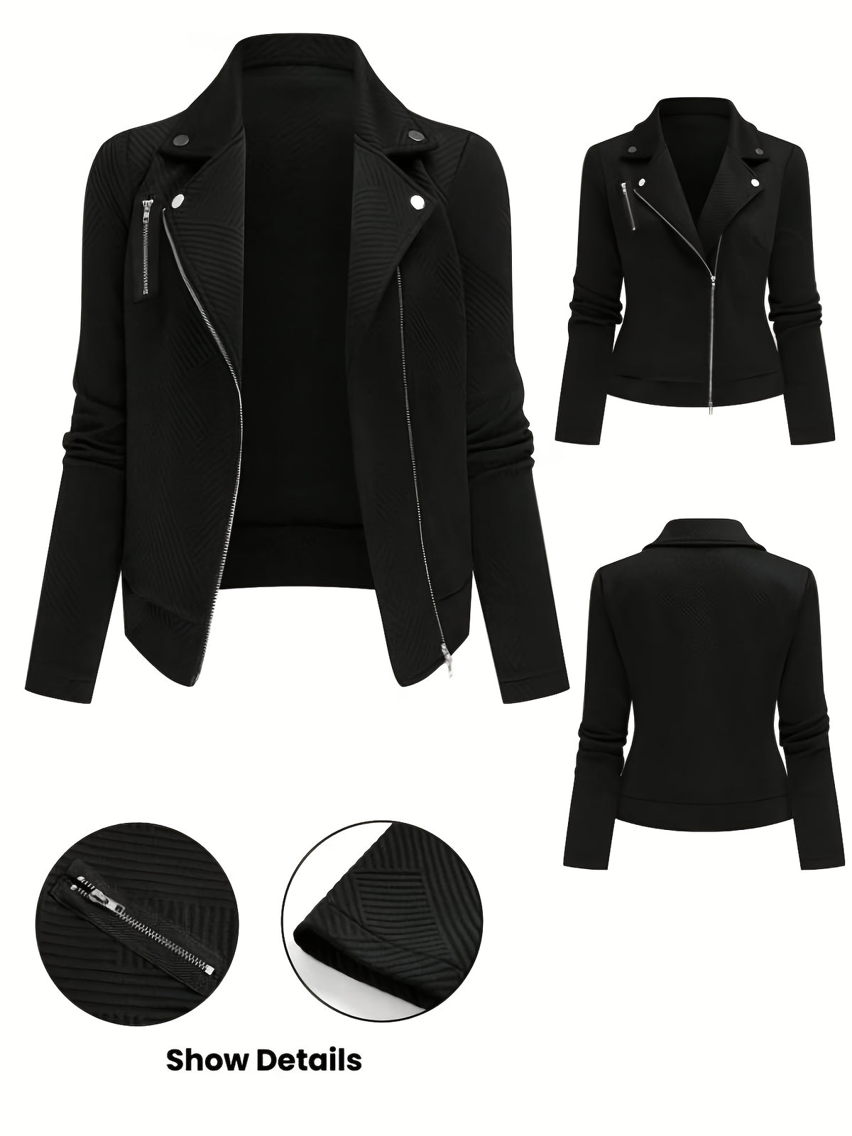 Katrien | Dames Bikerjack met Ruitpatroon, Ritssluiting & Knoopdetails
