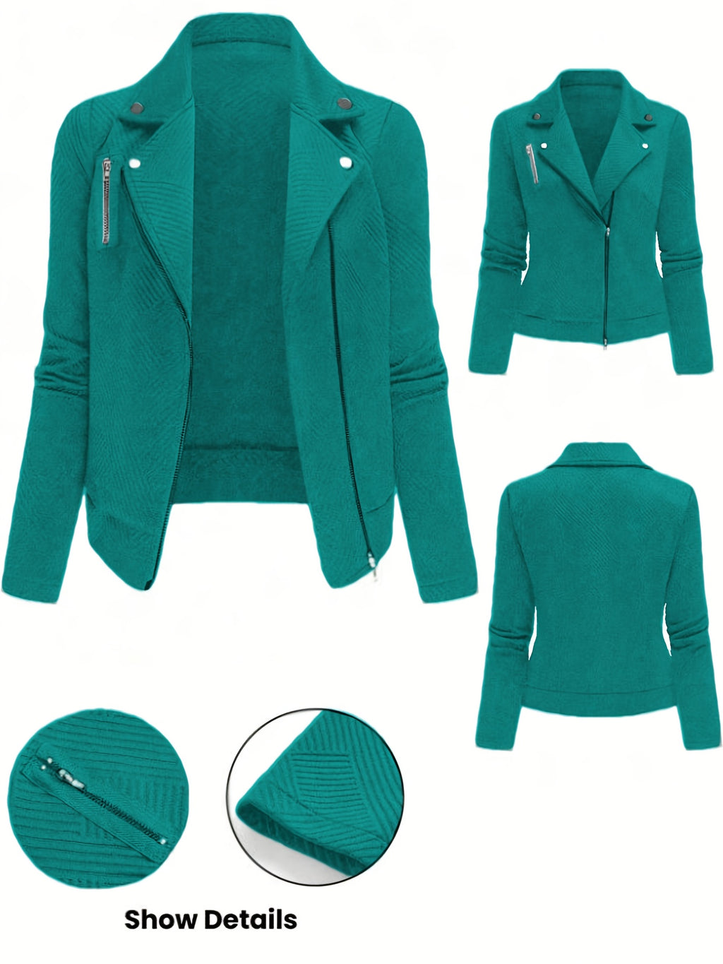 Katrien | Dames Bikerjack met Ruitpatroon, Ritssluiting & Knoopdetails
