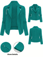 Katrien | Dames Bikerjack met Ruitpatroon, Ritssluiting & Knoopdetails