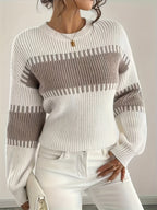 Halcyra | Gestreepte off-shoulder trui voor dames – Multicolor gebreide trui met lange mouwen
