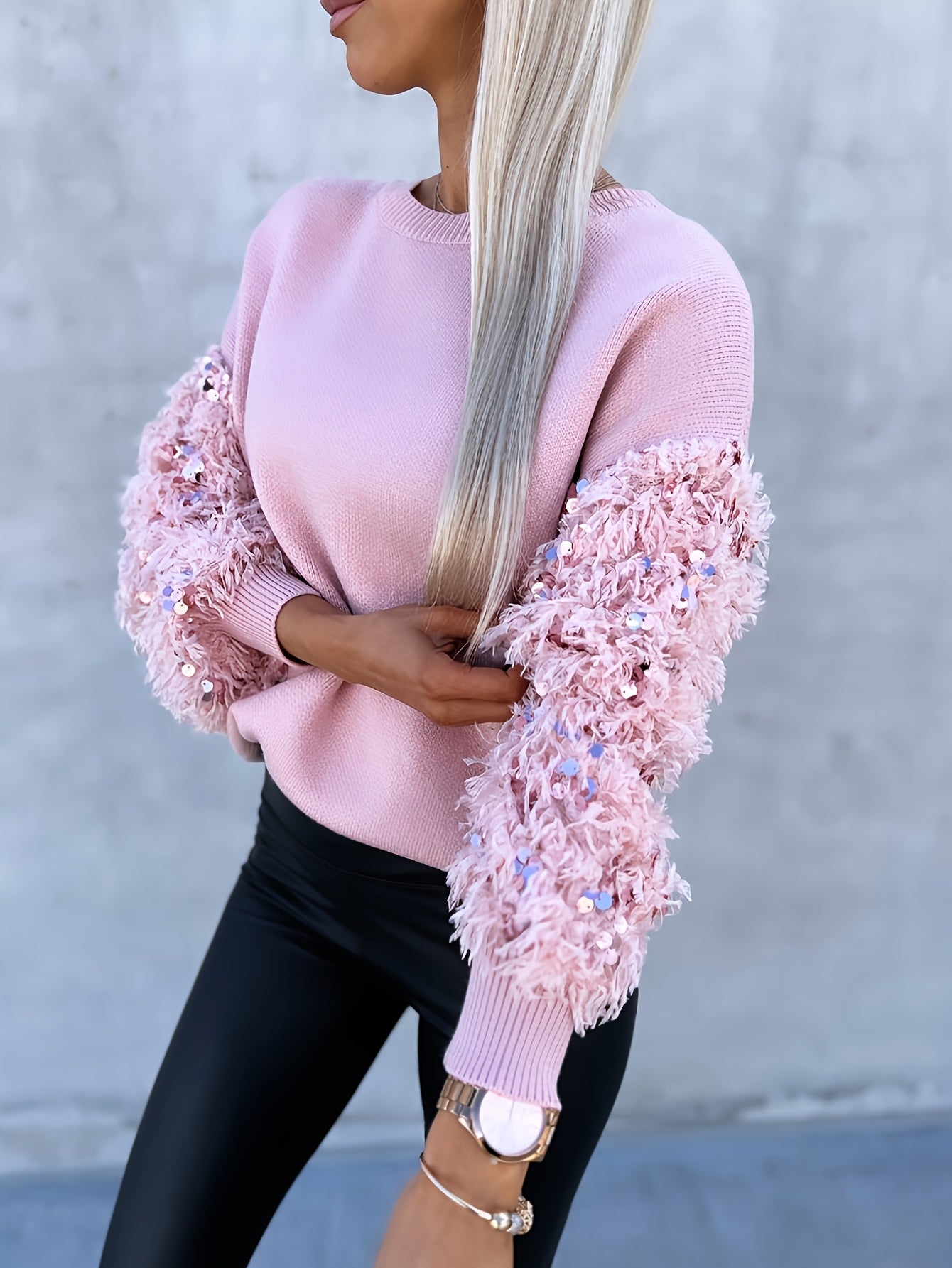 Ginevra | Damestrui met pailletten – Zachte, elegante trui met patchwork-ontwerp