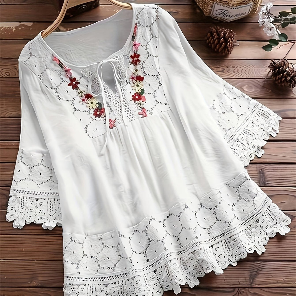 Glyra | Elegante kanten blouse voor dames – Zomerse casual top