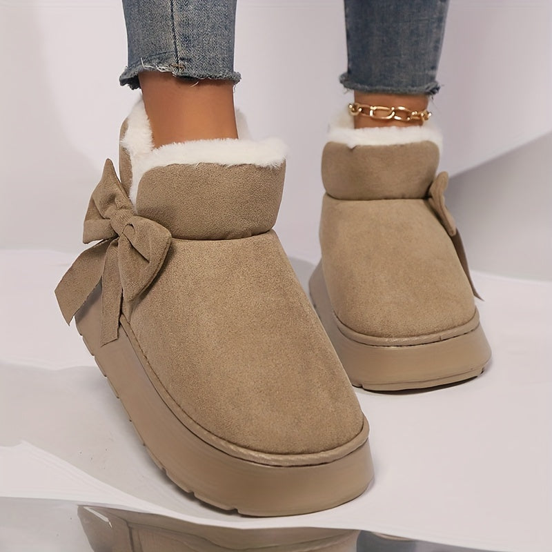 Cresselle | Dames Pluche Gevoerde Laarzen – Comfortabele Instappers met Zachte Zool en Strikdetail