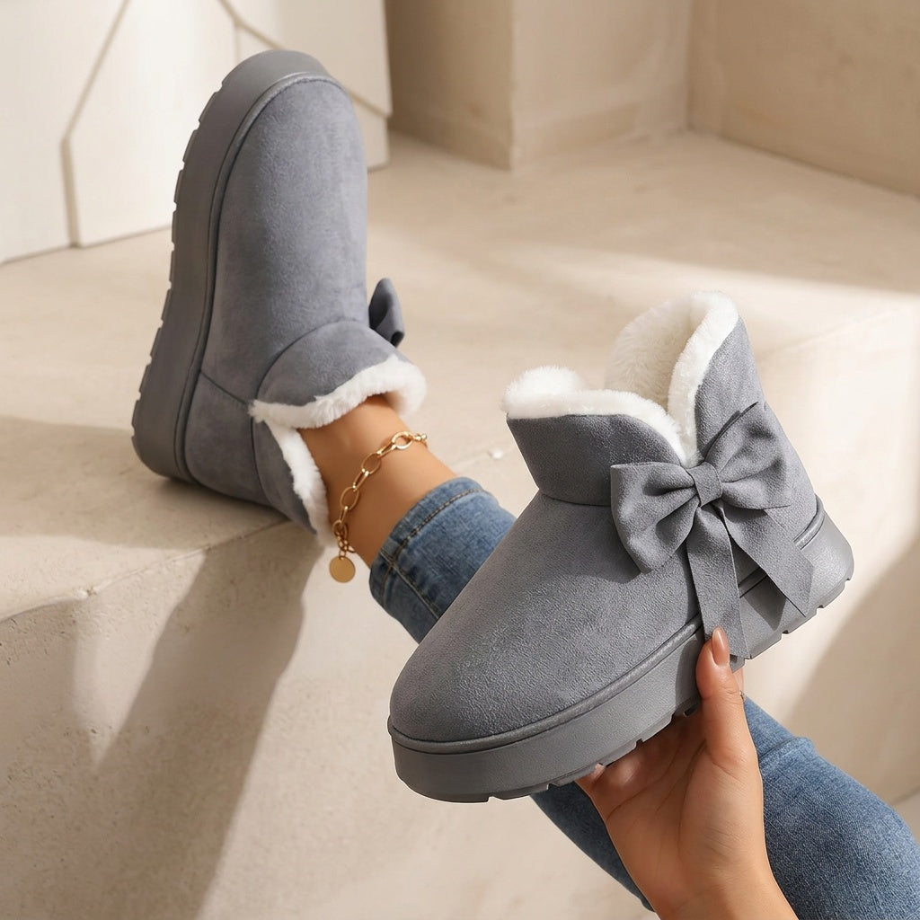 Cresselle | Dames Pluche Gevoerde Laarzen – Comfortabele Instappers met Zachte Zool en Strikdetail
