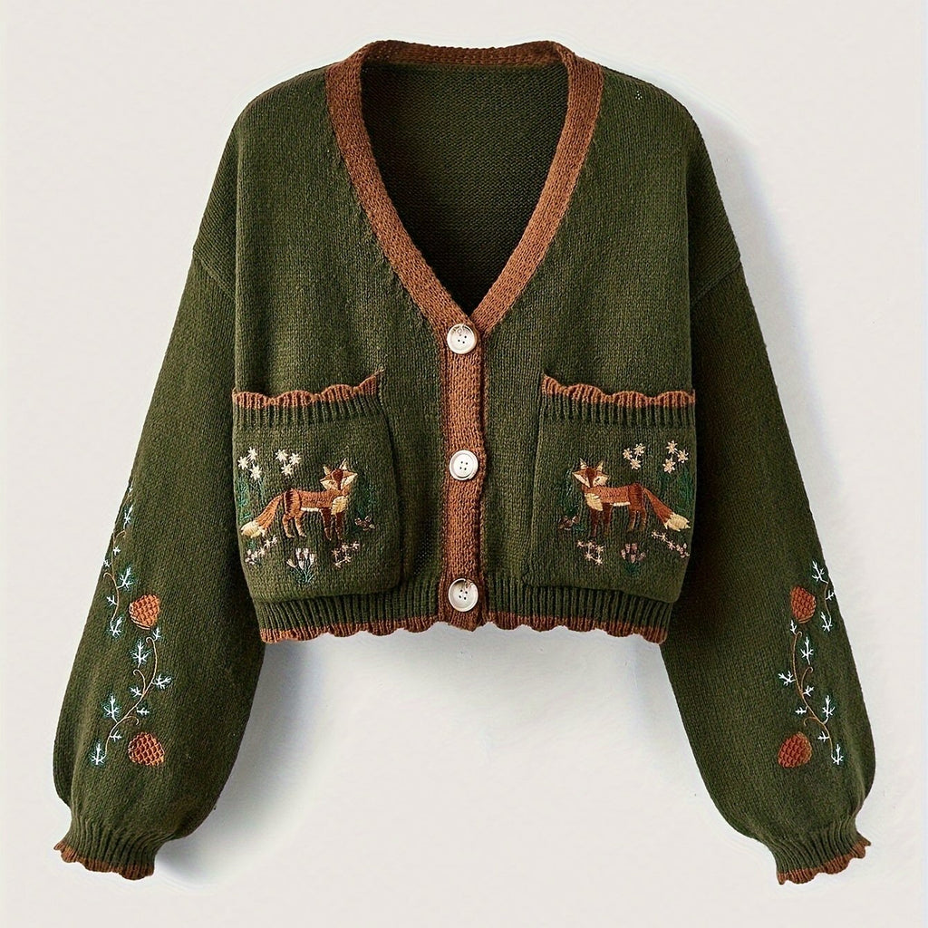 Evelara | Dames Vest met Kleurvlakken – Geborduurde Vos