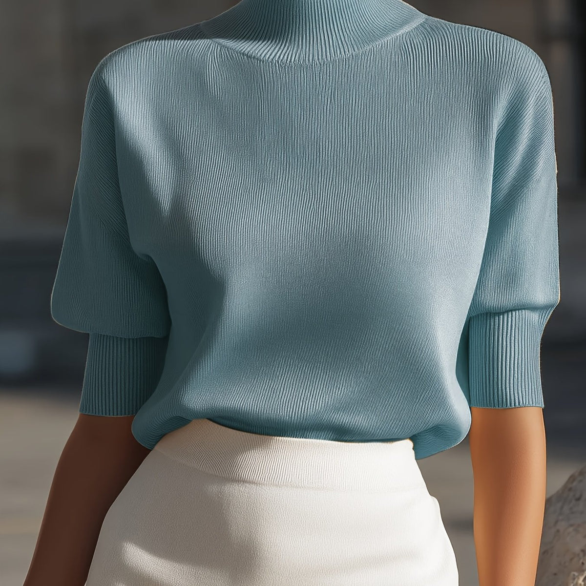 Ardessa | Dames T-shirt met structuur – Opstaande kraag, aansluitende manchetten