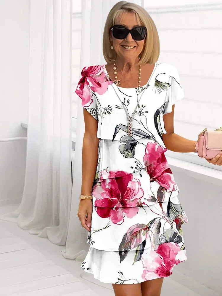 Hazel | Dames Plissé Bloemenjurk – Elegante Getailleerde Midi Jurk