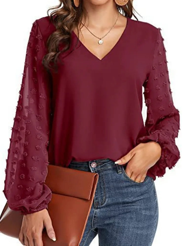 Celestra | Dames Chiffon Blouse – V-Hals Elegante Top, Licht & Transparant