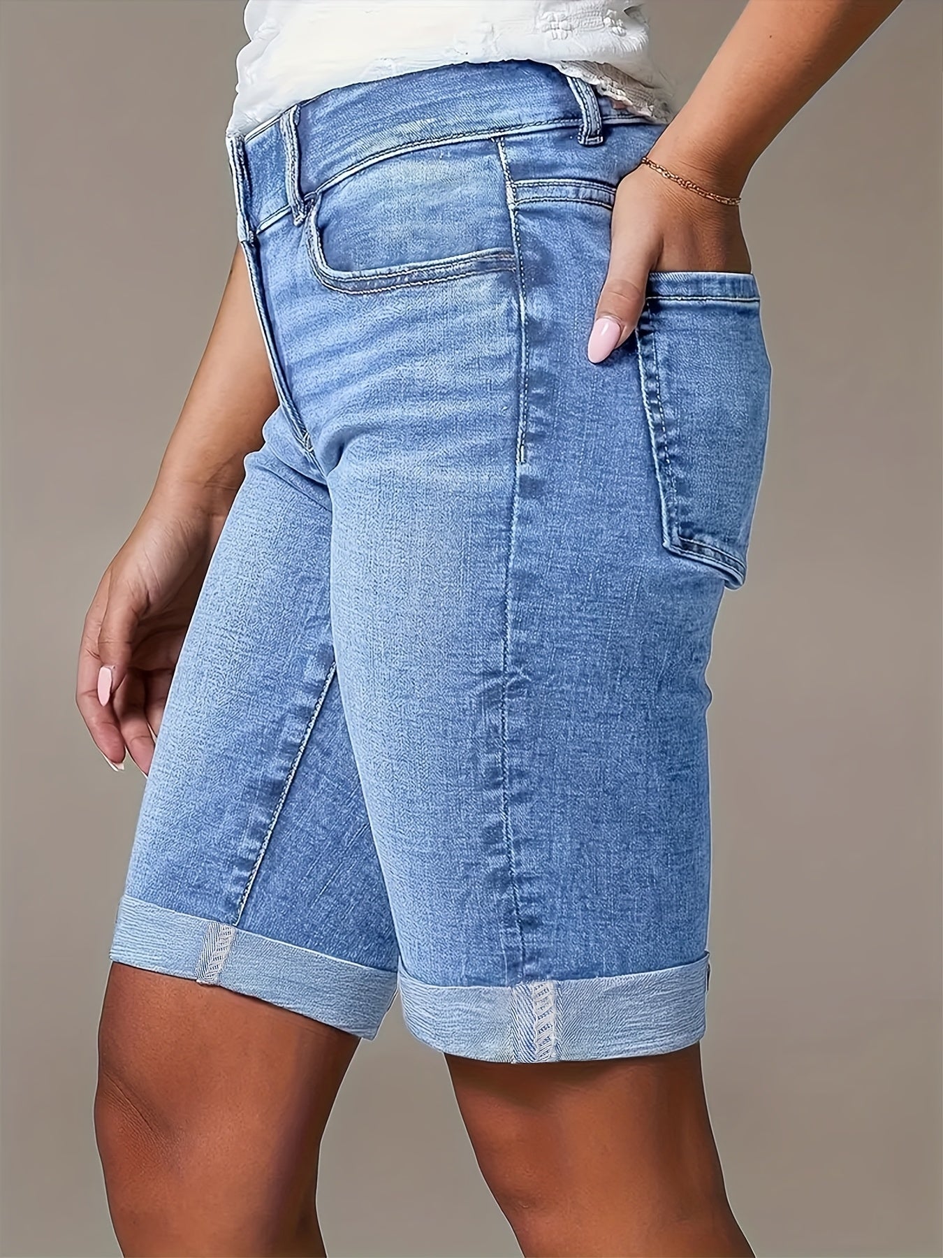 Zaria | Denimshorts voor dames met hoge taille – Stretch slim fit boyfriend-jeansshorts