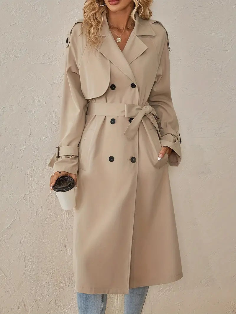 Tavianna | Trenchcoat voor dames – dubbelrijig, manchetten met riem en kraag met inkeping