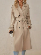 Tavianna | Trenchcoat voor dames – dubbelrijig, manchetten met riem en kraag met inkeping
