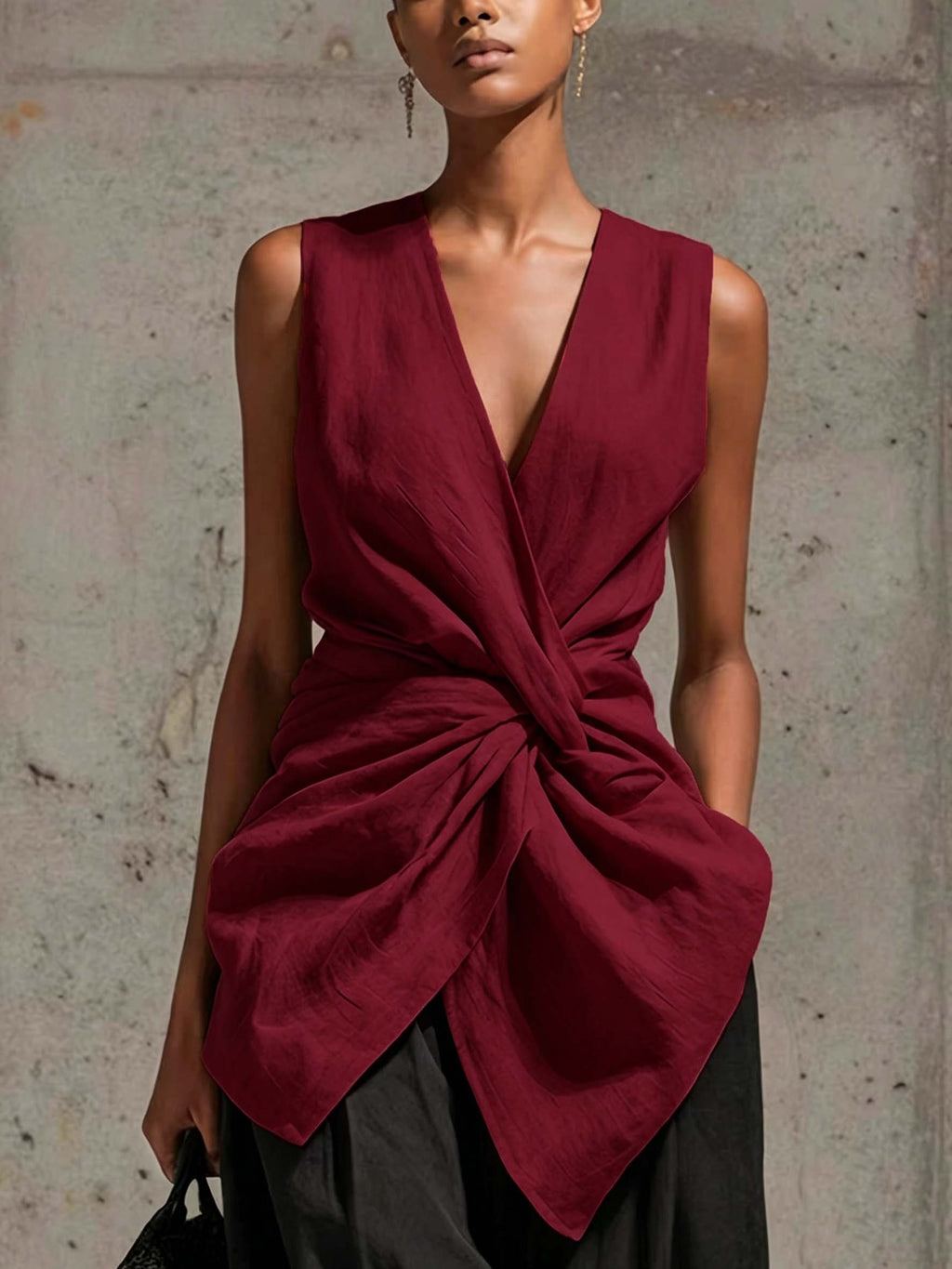 Zariah | Dames-top met V-hals en gedraaide pas – Mouwloos mintgroen shirt met getailleerd detail