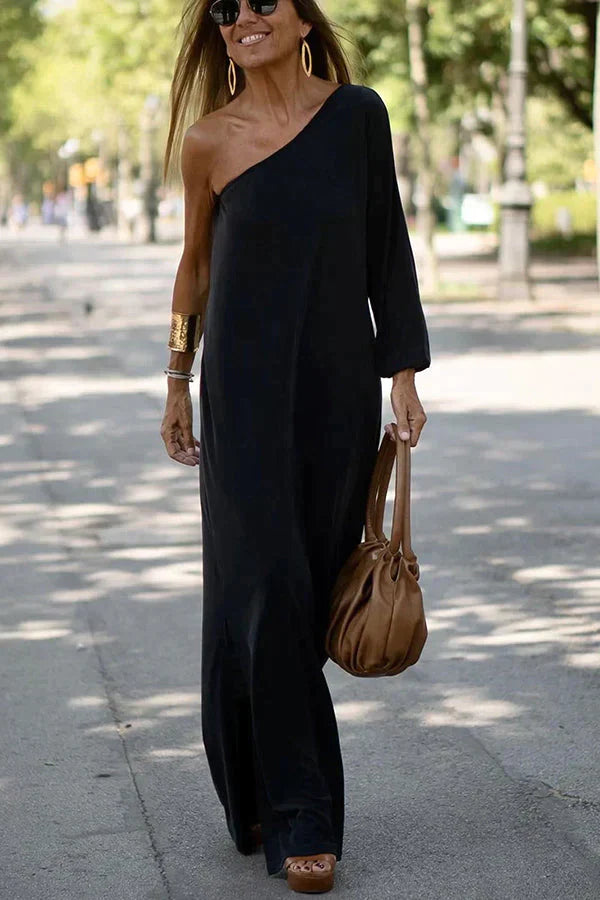 Aomi | Dames One-Shoulder Maxi Avondjurk – Elegante Formele Cocktailjurk