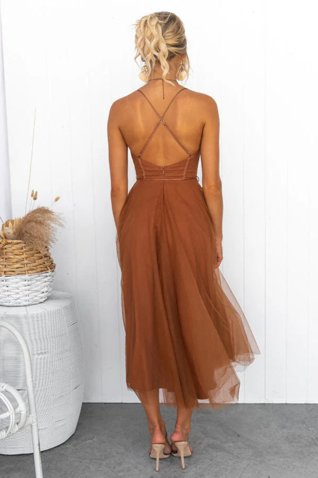 Greta | Formele Midi Jurk voor Dames – Strapless Avondjurk met Tule Bustier
