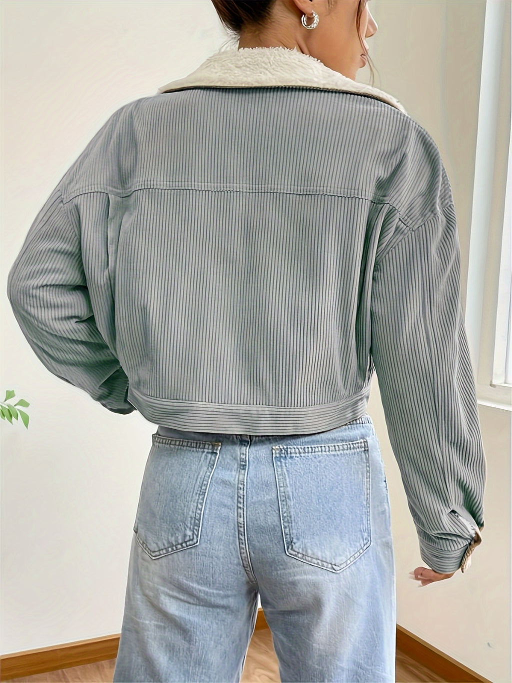 Hilde | Dames Corduroy Jas met Fleece Kraag & Korte Pasvorm