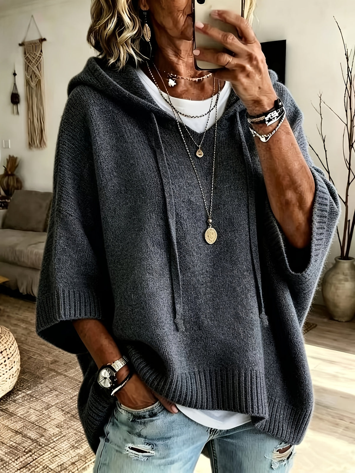 Loes | Dames Sweater met Capuchon, Trekkoord & Loose Fit, Comfortabele Casual Pasvorm