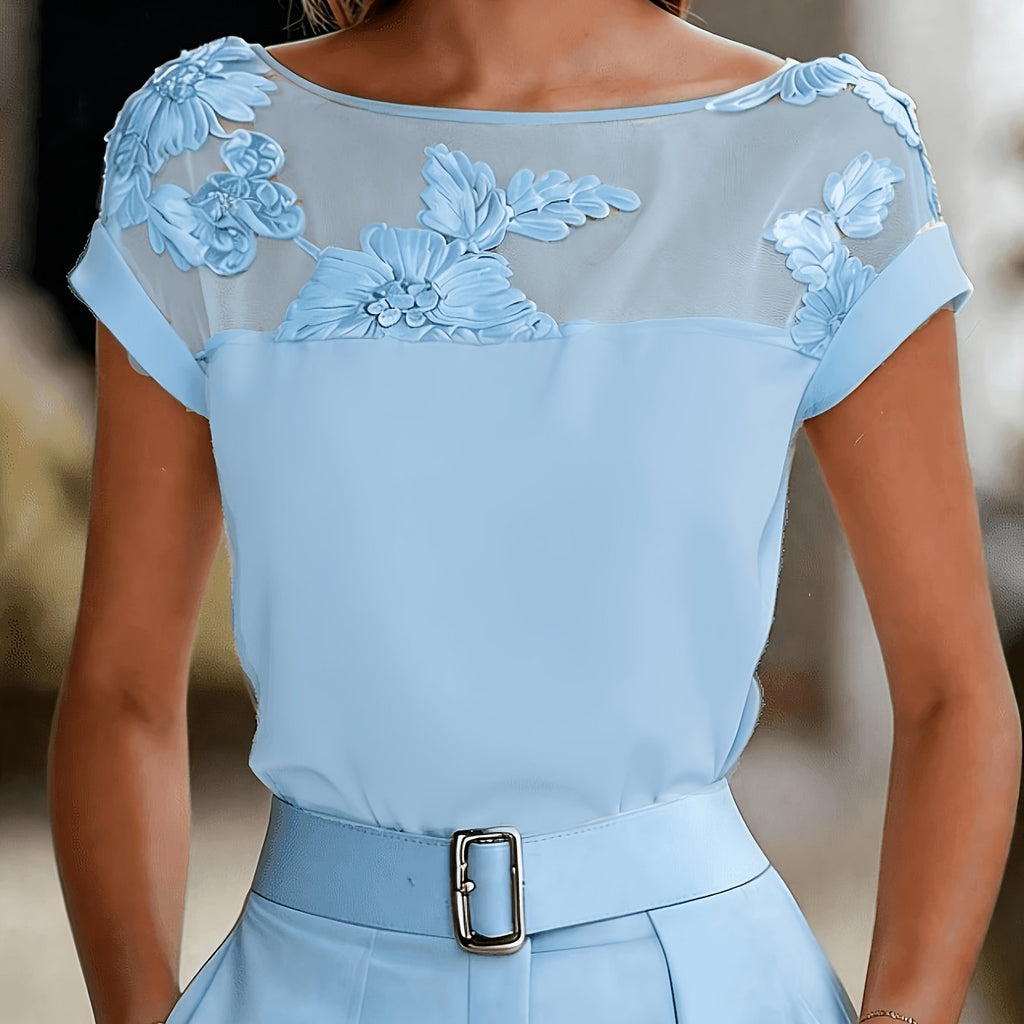 Roselyn | Geborduurd mesh-shirt voor dames – Elegante blouse met korte mouwen