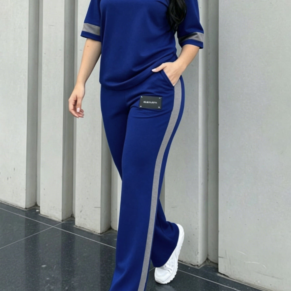 Lorielle | 2-delige loungeset voor dames – T-shirt met kleurblokken en een lange broek