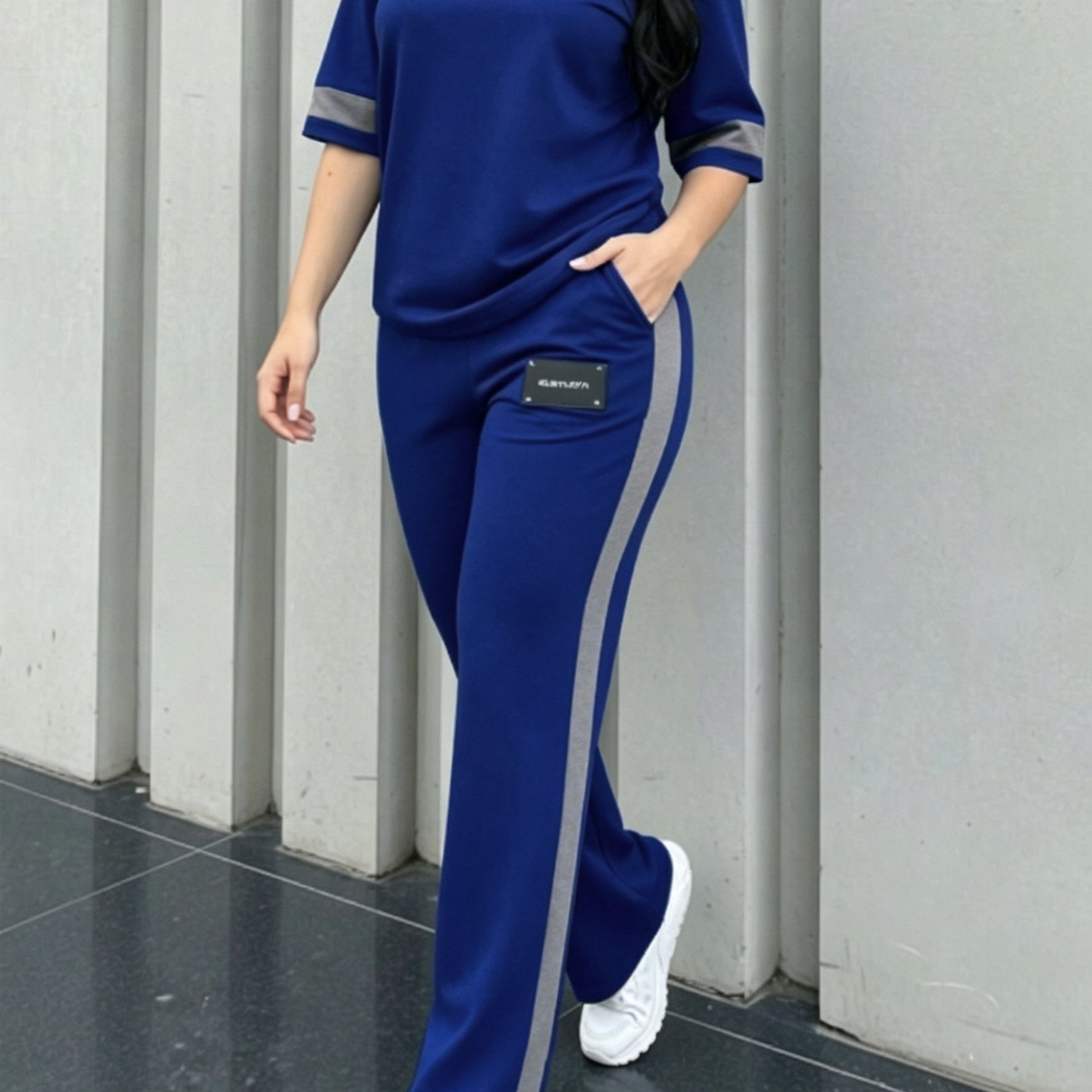 Lorielle | 2-delige loungeset voor dames – T-shirt met kleurblokken en een lange broek