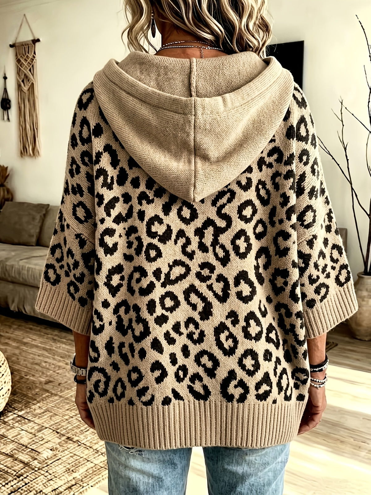 Betty | Hoodie met luipaardprint voor dames – Oversized trui met vleermuismouwen