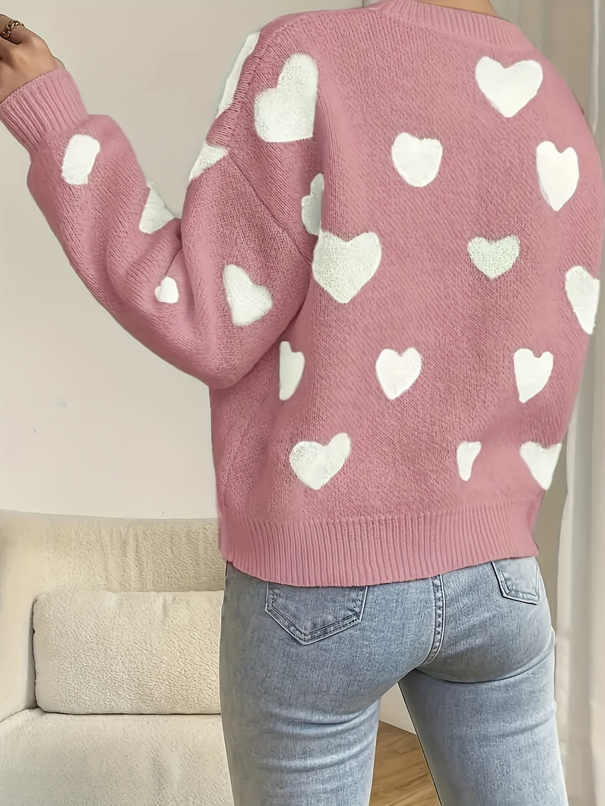 Delysia | Damestrui met hartjesprint – Zachte gebreide pullover