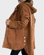 Fardina | Dames Corduroy Jas met Capuchon en Knoopsluiting – Casual Jas voor Herfst en Winter