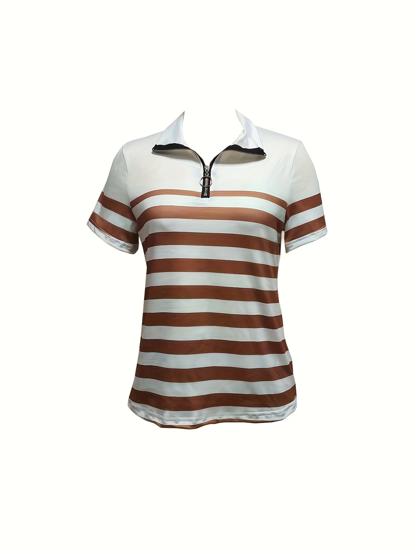 Lunavia | Dames Gestreepte Half-Zip Polo Shirt – Korte Mouw Casual
