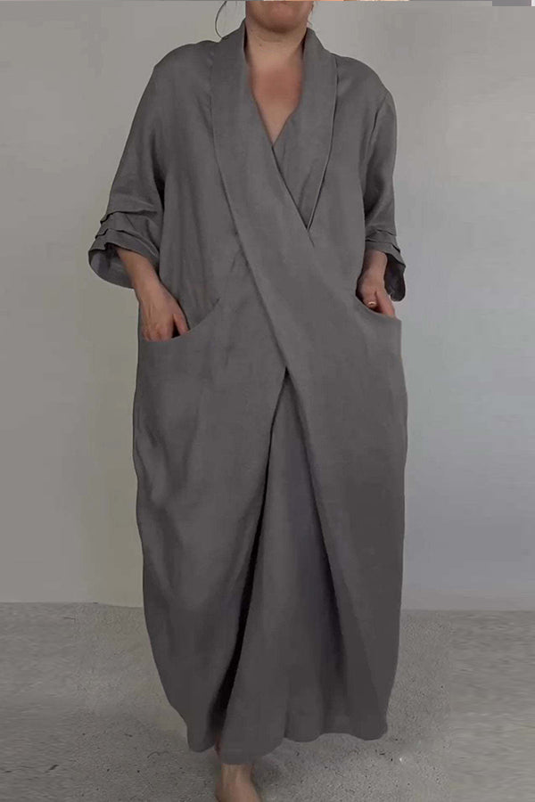 Kassia | Minimalistische midi-jurk met V-hals voor dames – Elegante casual jurk met korte mouwen