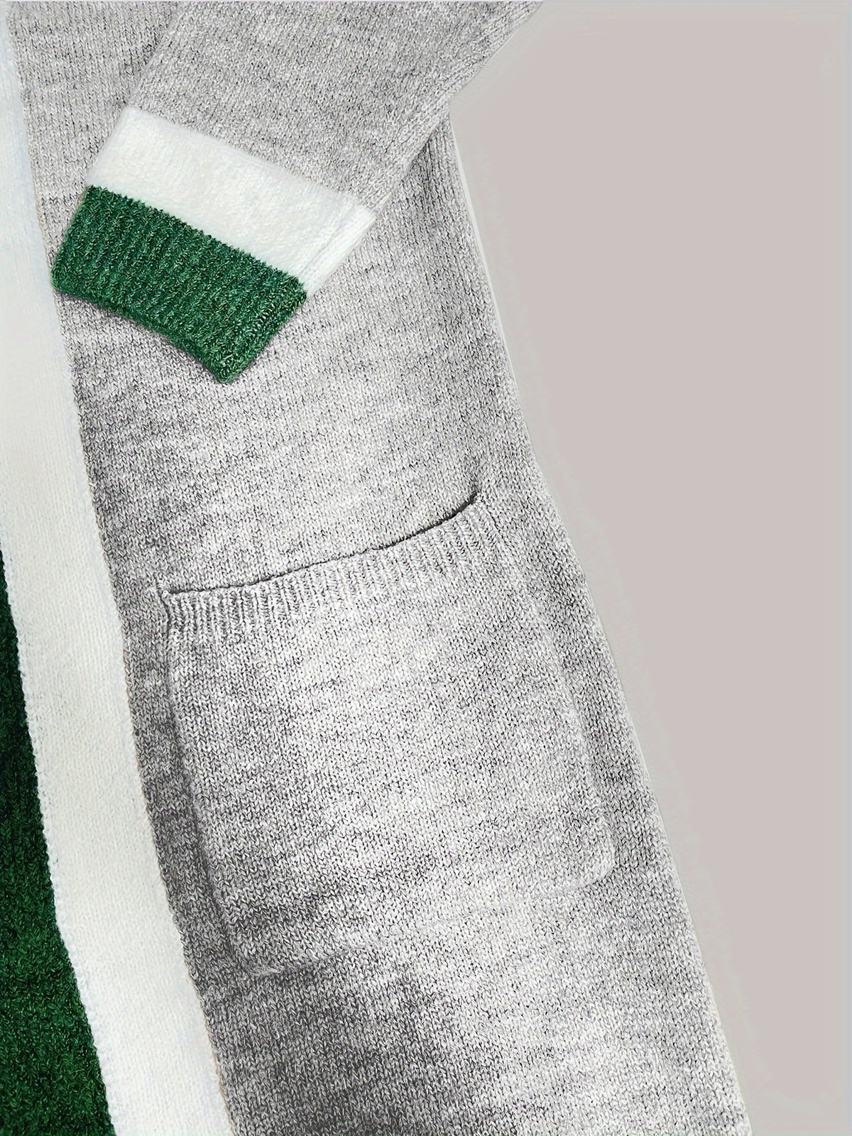 Lerina | Dames Lang Gebreid Vest – Kleurvlakken, Open Voorkant, Lange Mouwen & Zakken