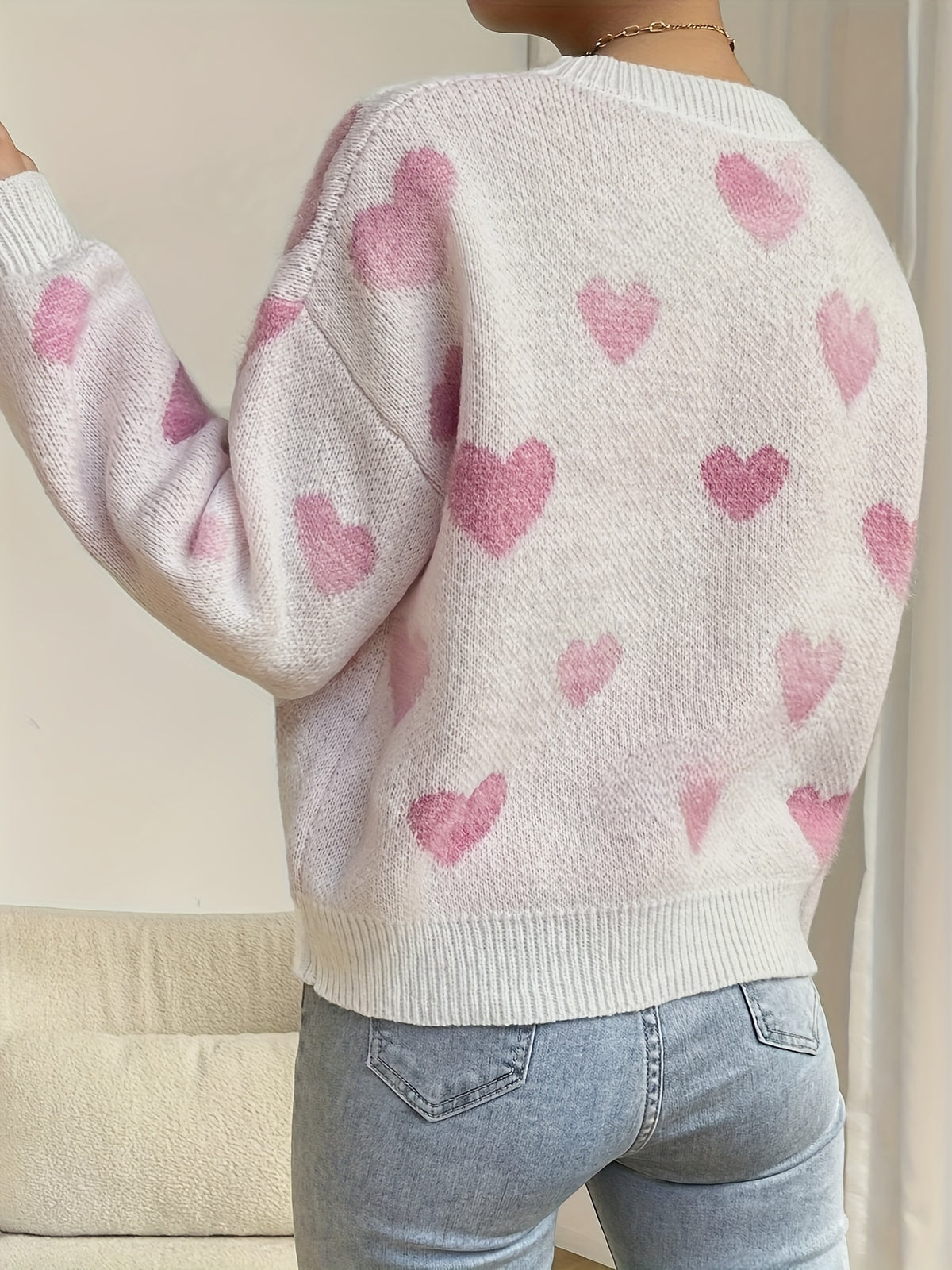 Delysia | Damestrui met hartjesprint – Zachte gebreide pullover