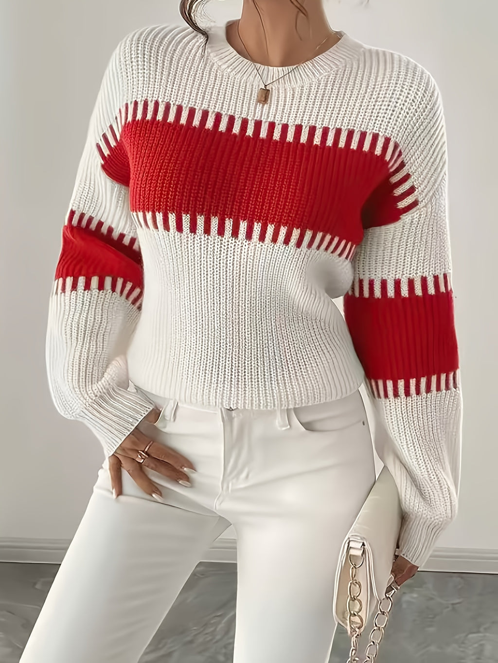 Amelisse | Dames gestreepte off-shouldertrui – Lange mouwen