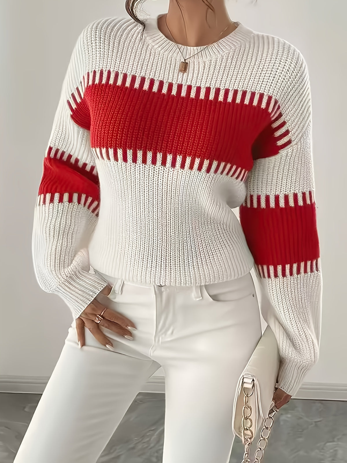 Amelisse | Dames gestreepte off-shouldertrui – Lange mouwen
