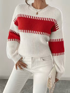 Halcyra | Gestreepte off-shoulder trui voor dames – Multicolor gebreide trui met lange mouwen