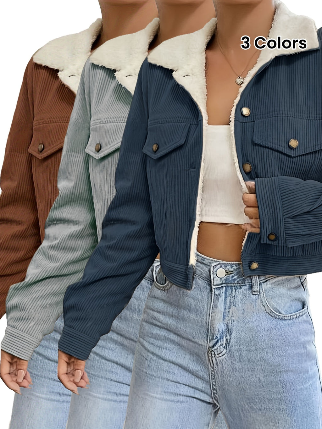 Agniet | Corduroyjas voor dames met fleecekraag – Korte, warme jas met voering van lamsfleece