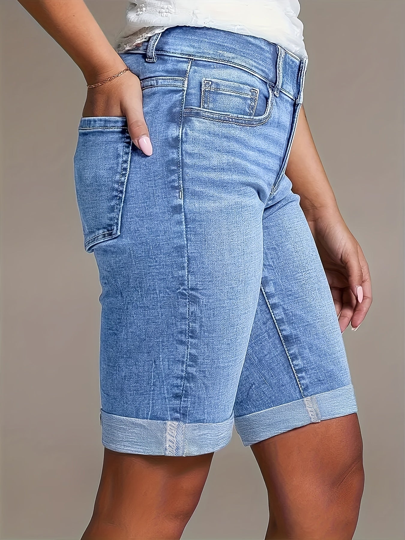 Zaria | Denimshorts voor dames met hoge taille – Stretch slim fit boyfriend-jeansshorts