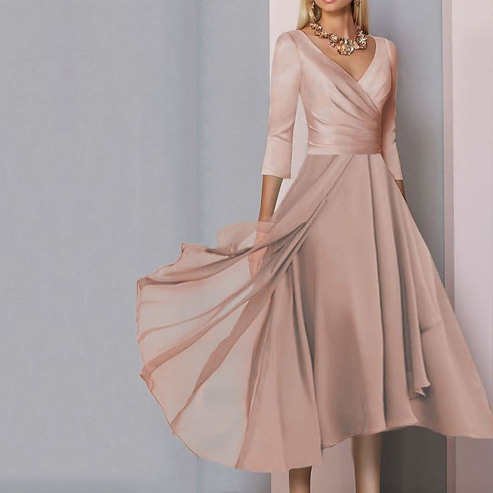 Ophelia | Luxe Zijden Omslagjurk voor Dames – 3/4 Mouwen Elegante Formele Avond- en Cocktailjurk