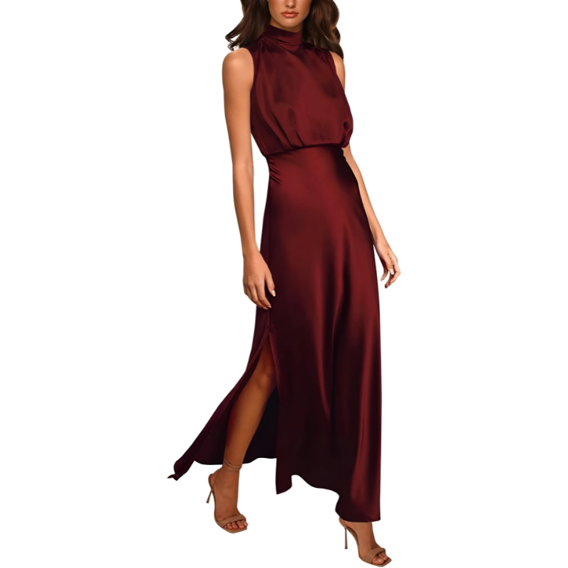 Diantha | Dames Elegante Mouwloze Maxi Jurk – Avondjurk met Opstaande Kraag en Zijsplit