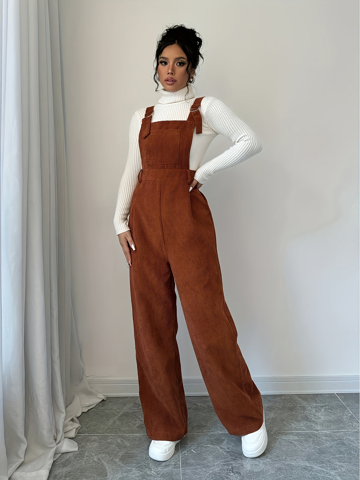 Maeloria | Dames Corduroy Jumpsuit – Effen Casual Tuinbroek met Brede Bandjes