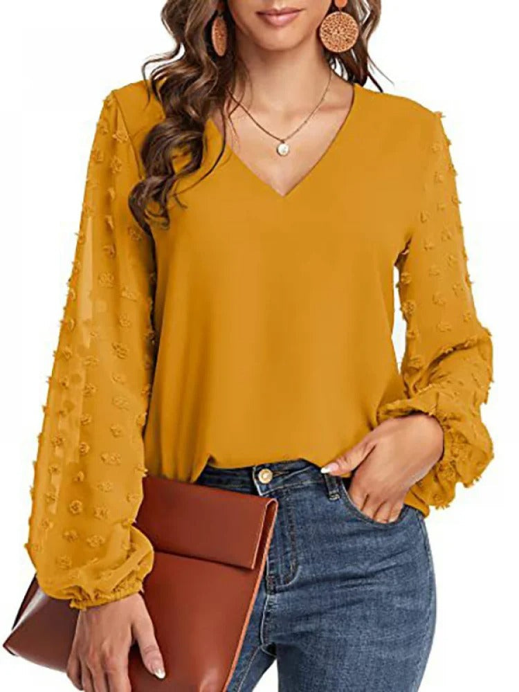 Celestra | Dames Chiffon Blouse – V-Hals Elegante Top, Licht & Transparant