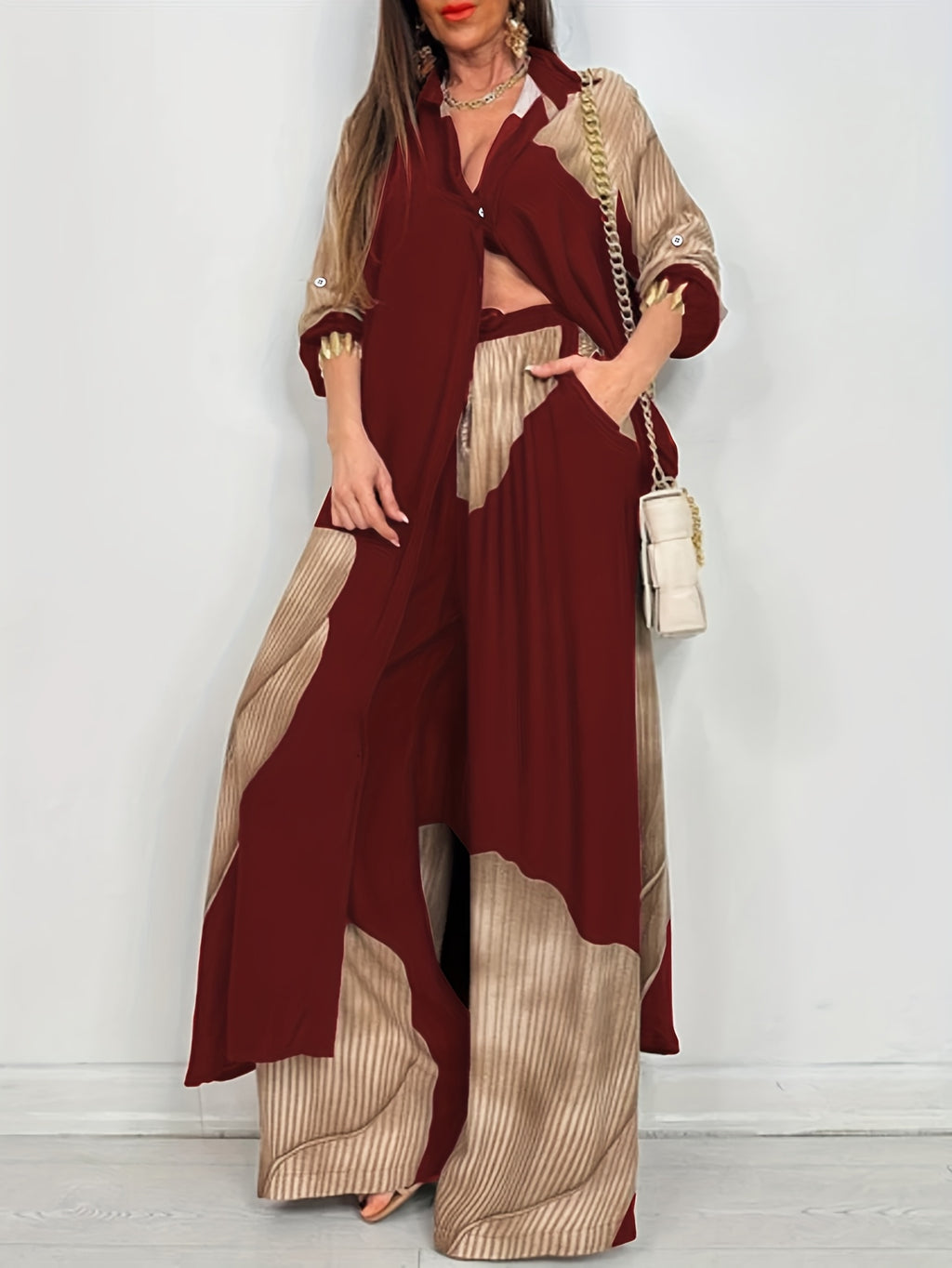 Linnea | Set met print voor dames – Set bestaande uit een shirt met lange mouwen en een relaxte broek