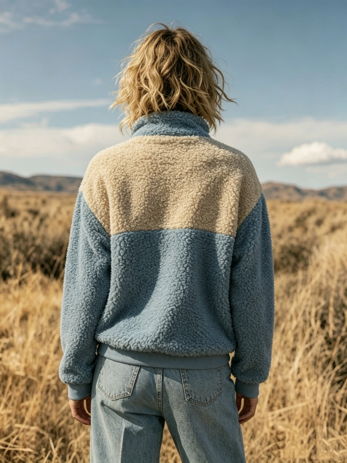 Anoria | Dames zachte color-block sweater – Halve knoopsluiting aan de voorkant