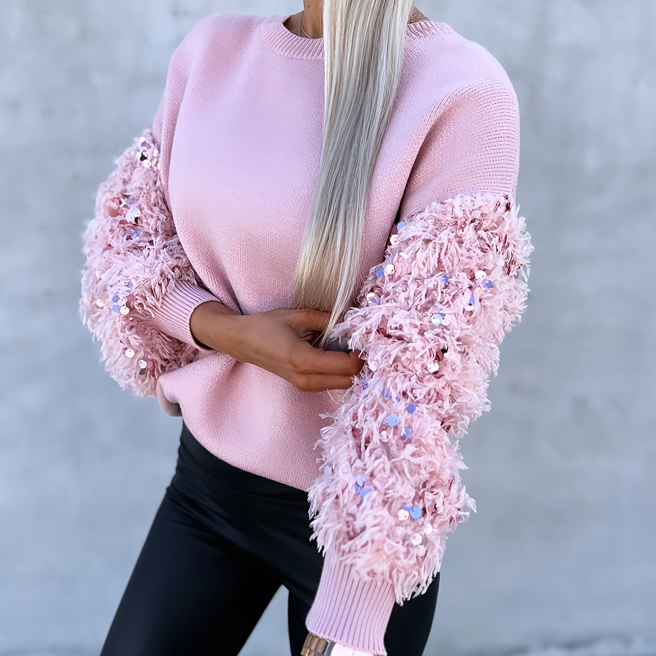 Ginevra | Damestrui met pailletten – Zachte, elegante trui met patchwork-ontwerp