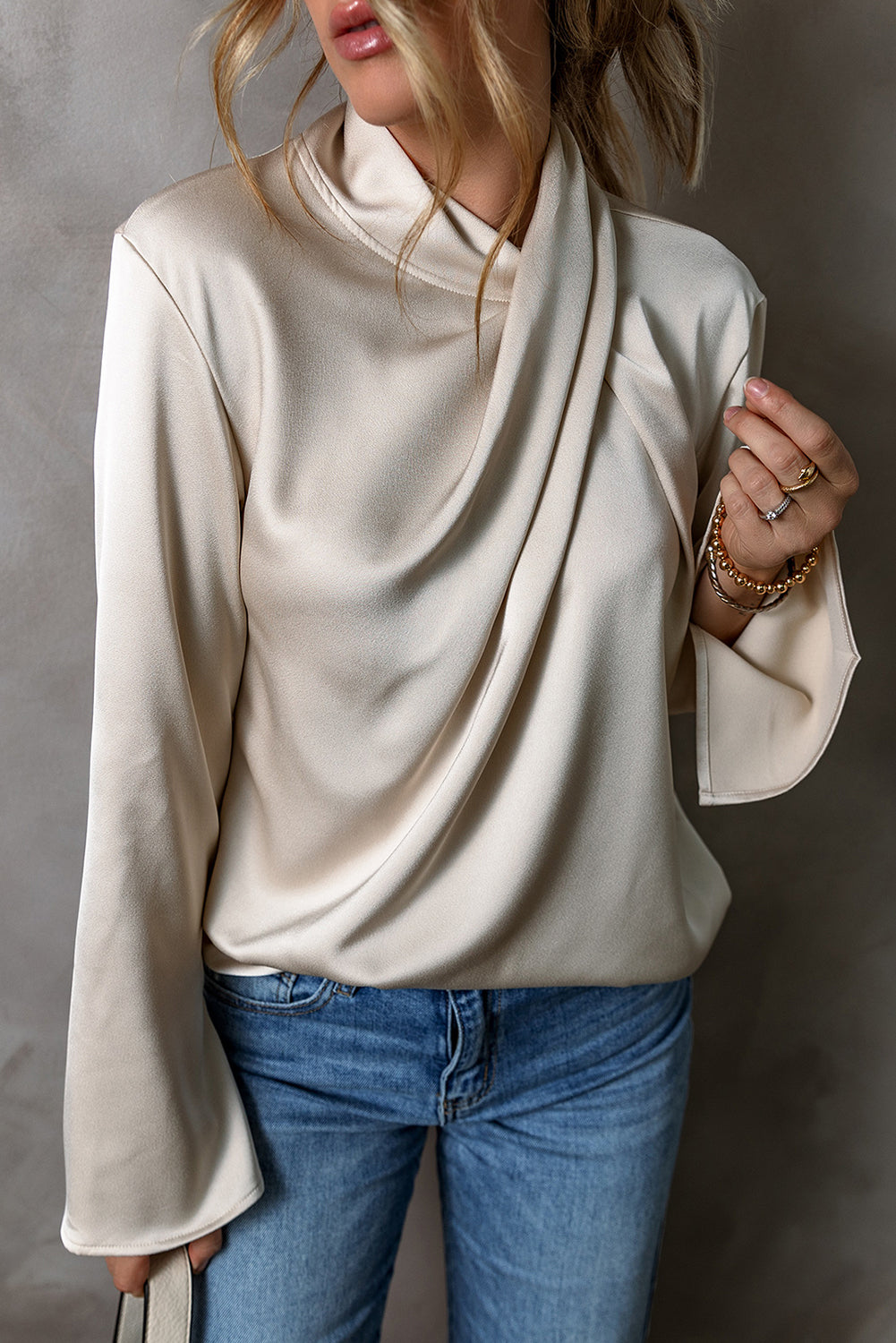 Vaelira | Dames Satijnen Blouse – Elegante Wrap Top met Gekruiste Voorkant