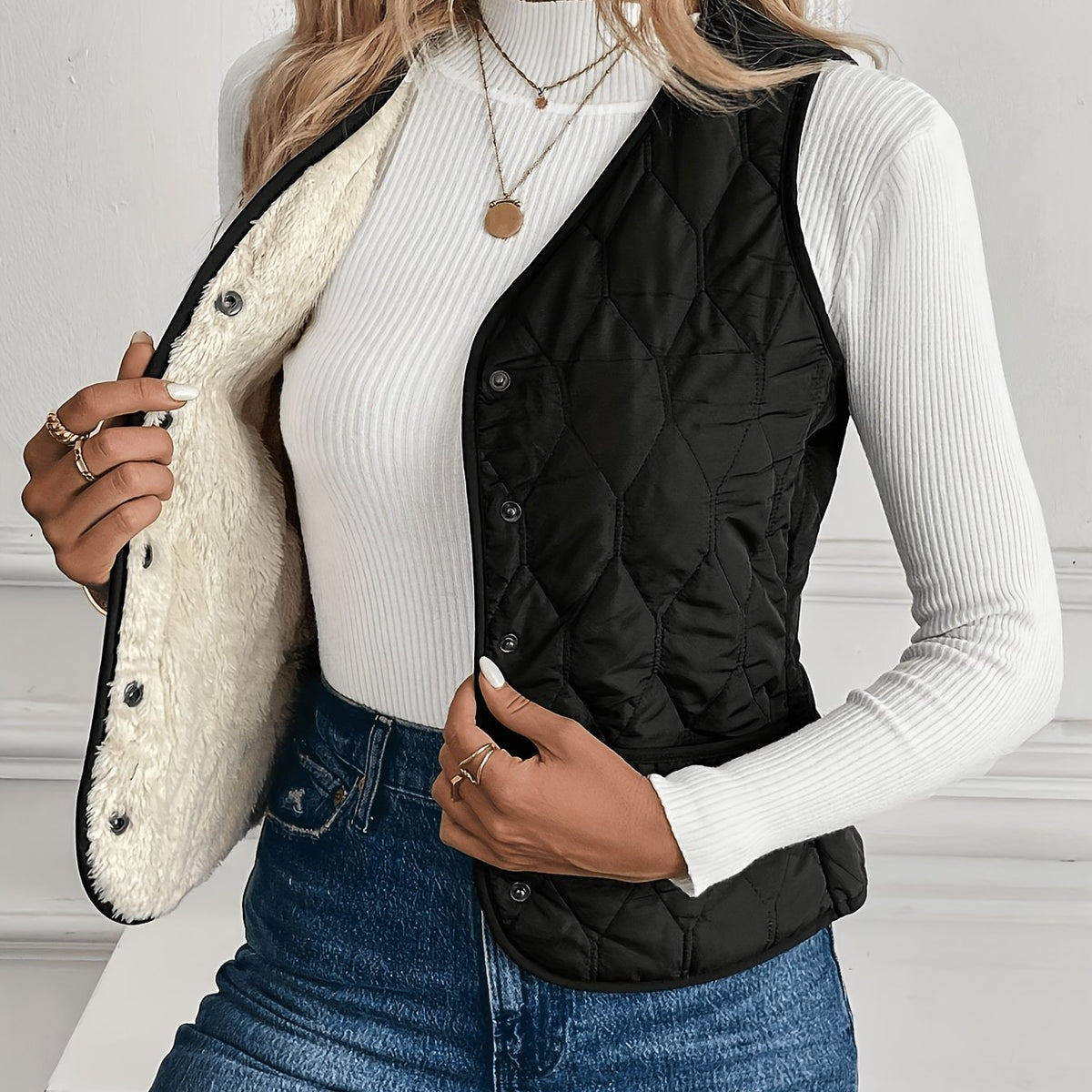 Faleria | Damesvest met thermische voering – Gewatteerd wintervest, mouwloos gewatteerd jasje