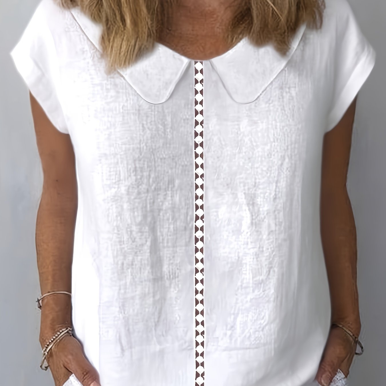Paloma | Casual damesblouse – Shirt met korte mouwen en patchwork van kant