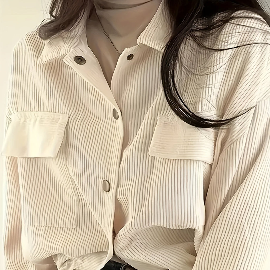 Ysoria | Damesjas van Corduroy – Reverskraag, Knoopsluiting & Lange Mouwen